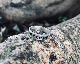 Awareness silver ring accept uncertainty dainty ring for men or women engraved ring meaningful ring quote ring message ring inspiration ring