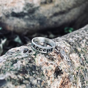 Awareness silver ring accept uncertainty dainty ring for men or women engraved ring meaningful ring quote ring message ring inspiration ring