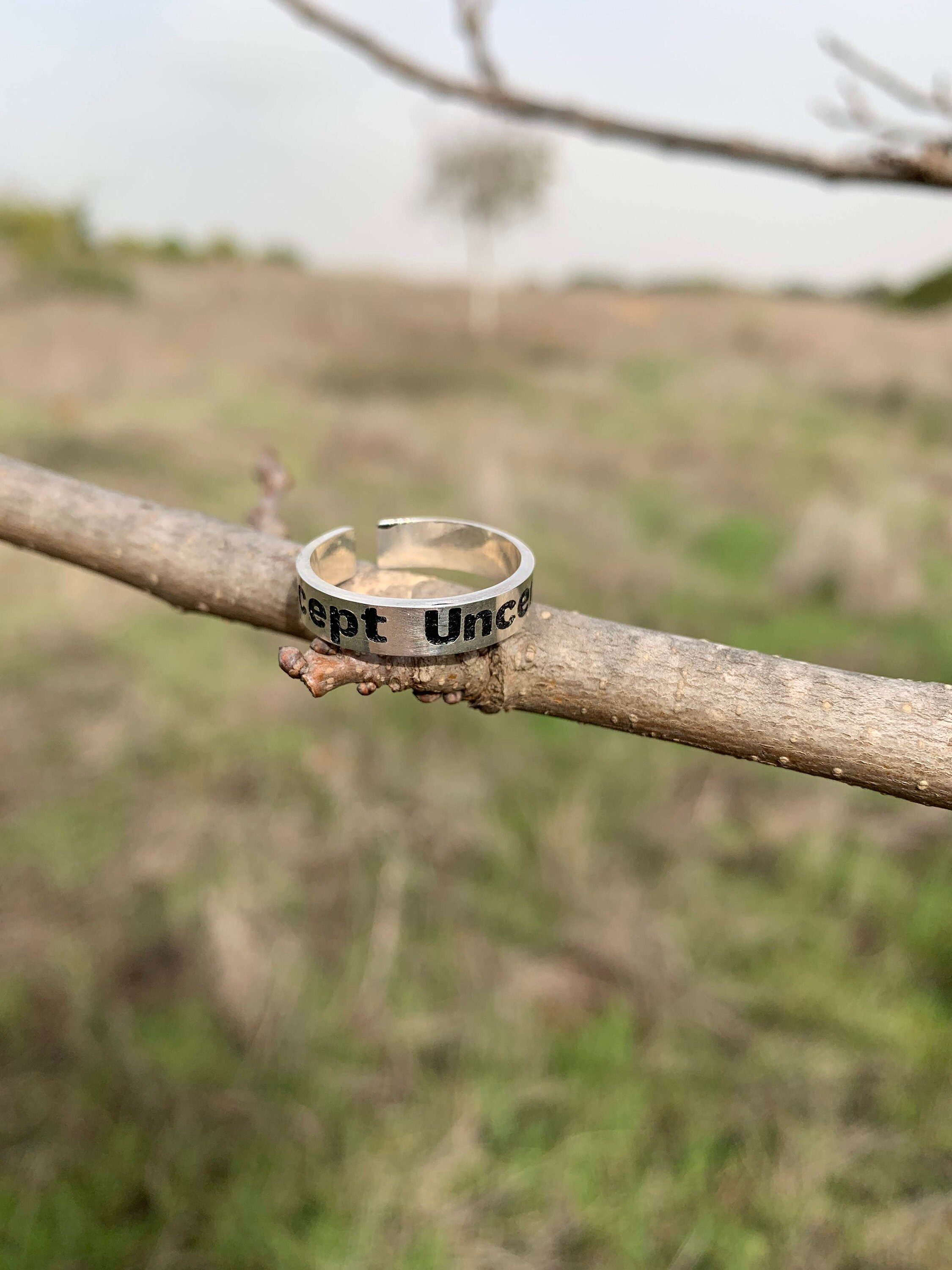 Awareness silver ring accept uncertainty dainty ring for men or women engraved ring meaningful ring quote ring message ring inspiration ring