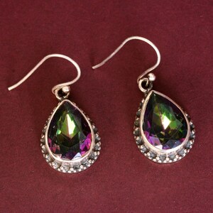 Mystic Topaz Earrings, Handmade Silver Earring, 925 Sterling Silver Earrings, Designer Pear Shape Mystic Earrings, Dangle and Drop Earrings