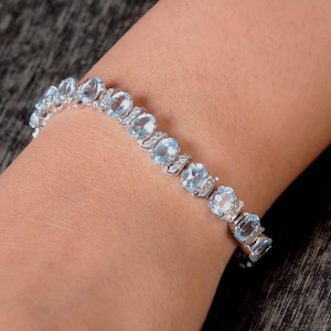 Blue Topaz Bracelet Sterling Silver Topaz Bracelet Women | Etsy