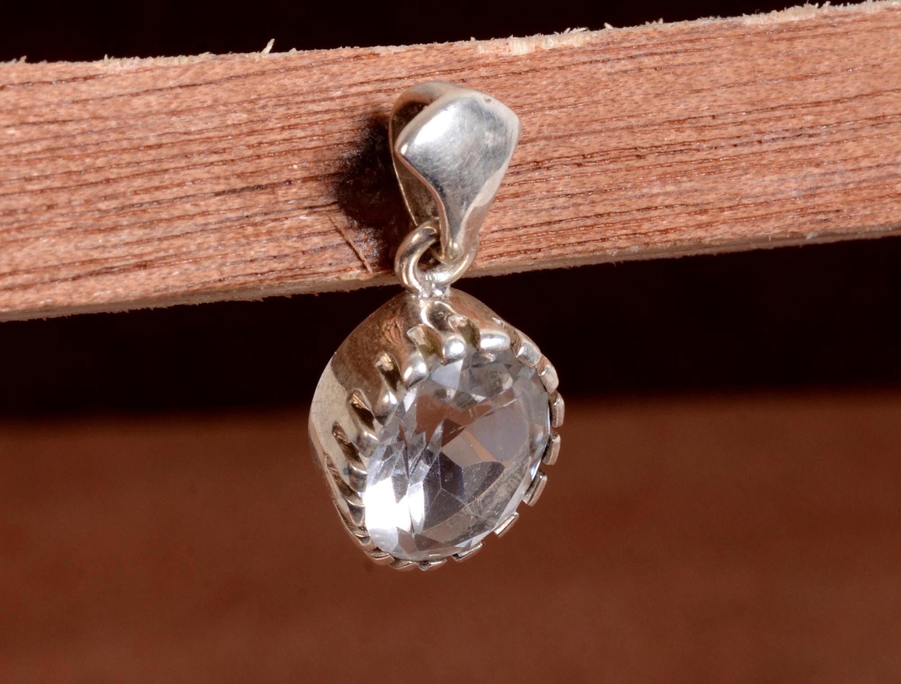 Silver clear quartz pendant sterling silver pendnat oval Etsy