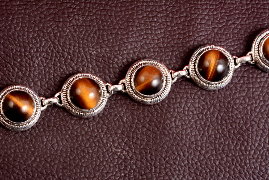 316L Edelstahl Armband Mit Tigerauge & Herz-Anhänger - Boho Schmuck Für Frauen