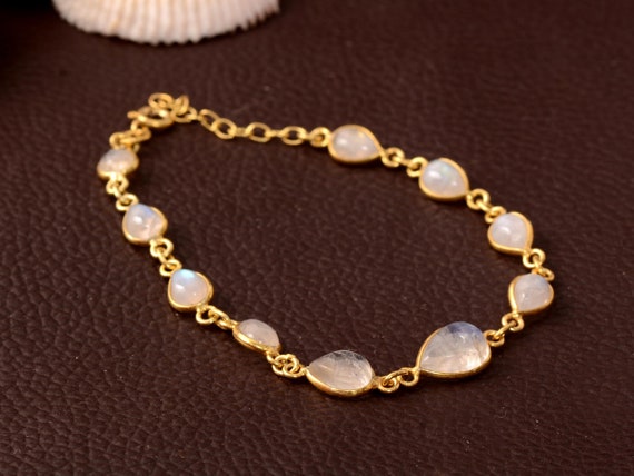 Genuine Rainbow Moonstone Bead Anklet Adjustable Sterling Silver Genuine Rainbow Moonstone Bead Anklet Adjustable Sterling Silver
