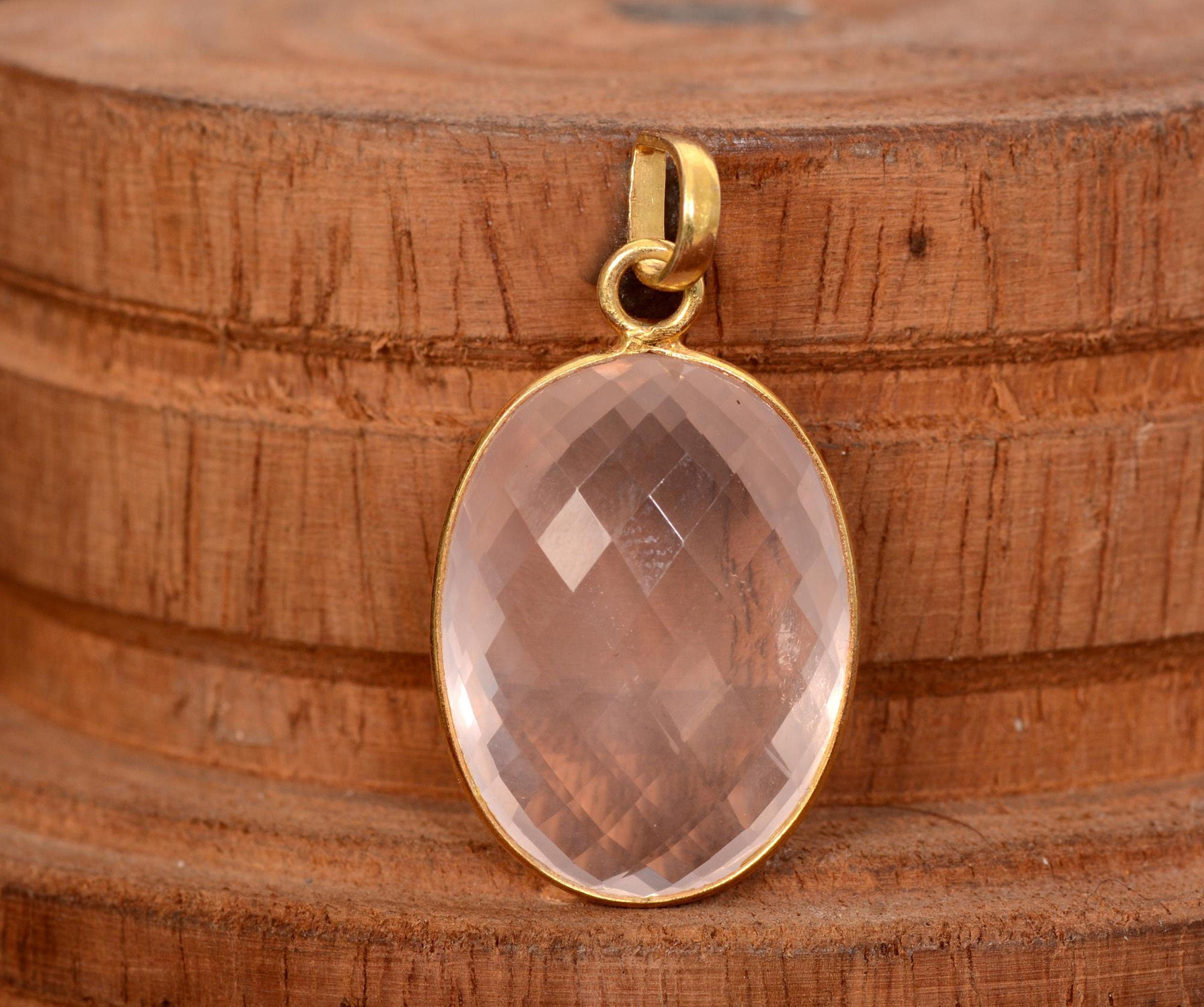 Rose Quartz Pendant 14k Gold Rose Quartz Pendant Pink Quartz Etsy