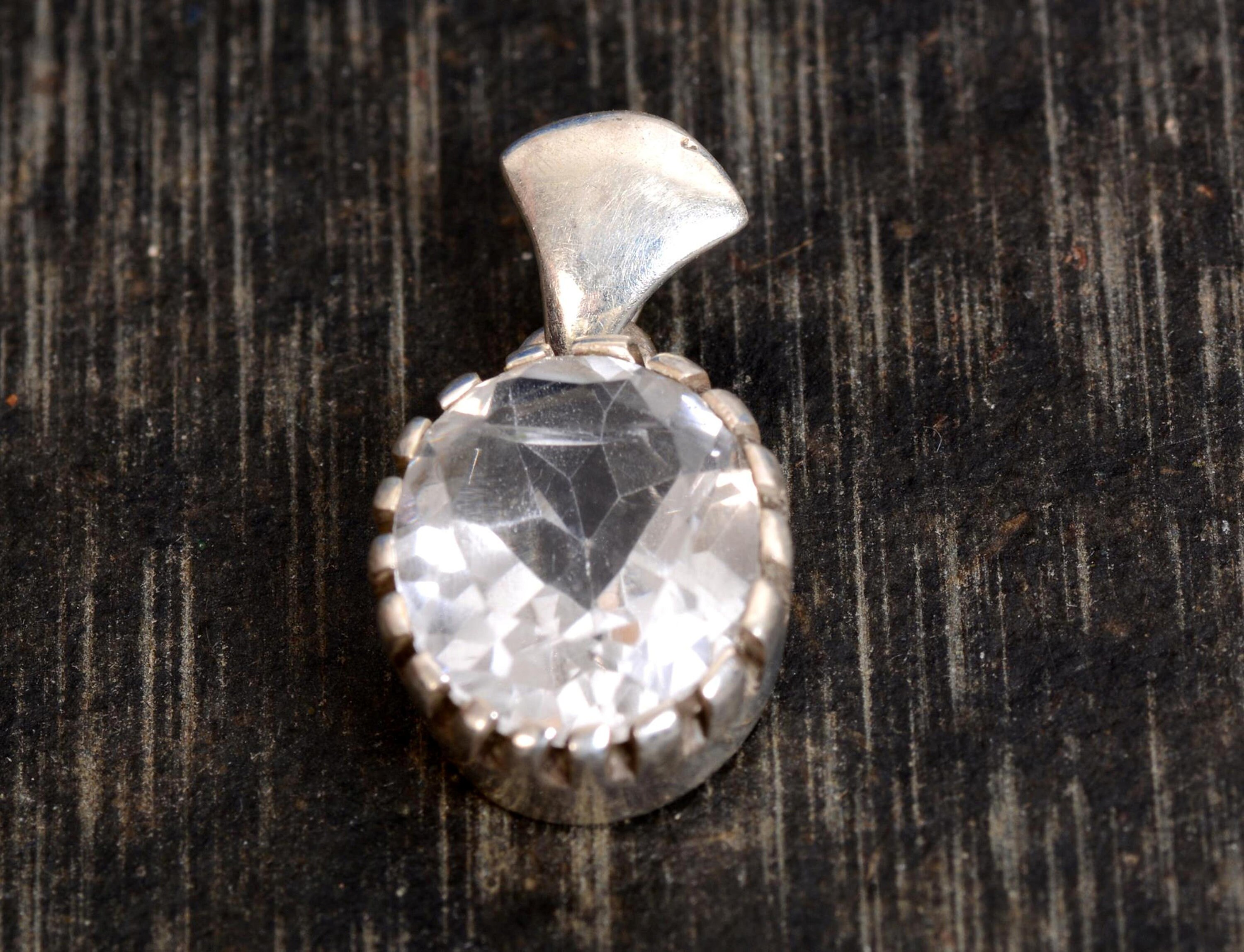 Silver clear quartz pendant sterling silver pendnat oval Etsy