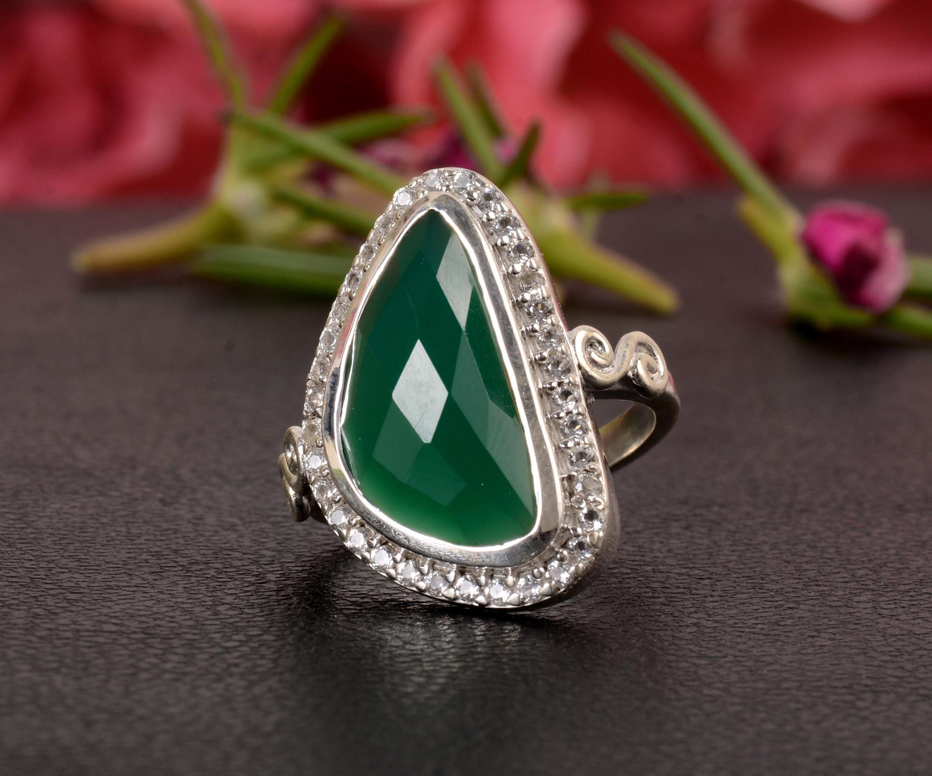 Silver Green Onyx Ring Natural Green Onyx Ring Onyx Large Etsy UK