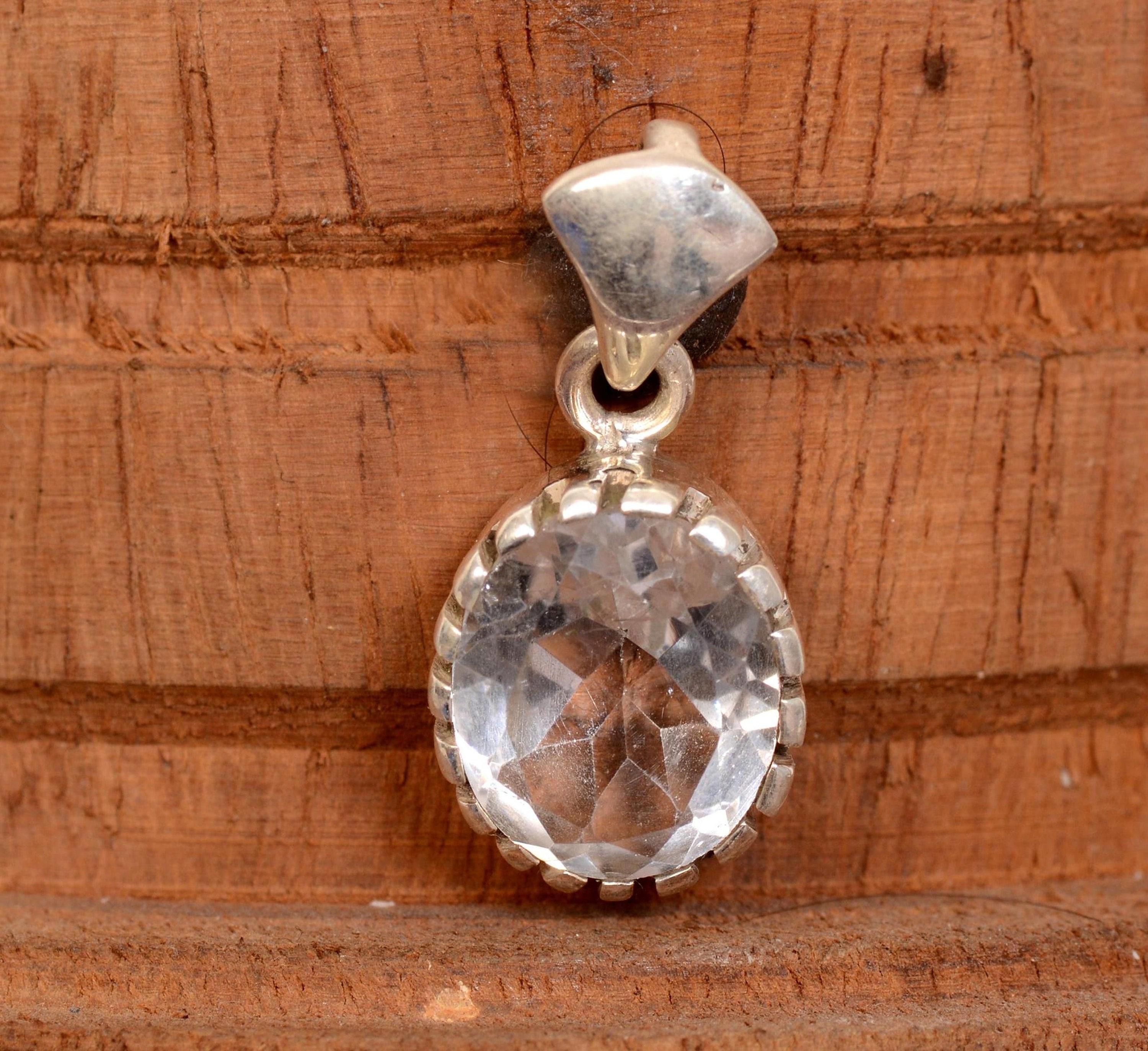 Silver clear quartz pendant sterling silver pendnat oval Etsy