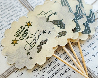 Cowboy Cupcake Toppers: Western Kaktus Party Dekorationen