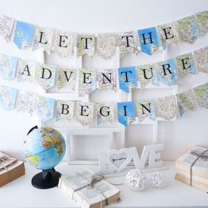 Laissez l’aventure commencer bannière, laissez l’aventure commencer guirlande, guirlande de voyage, bannière de voyage, décor de fête de voyage, décor d’anniversaire de voyage