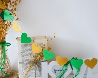 Green garland, Heart decor, Gold garland, Heart door hanger, st Patricks day decor, st Patricks day garland, Green wedding decor, Gold decor