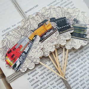 Train cupcake toppers, train party decorations, train table decorations, train birthday decorations, train party toppers, train decorations