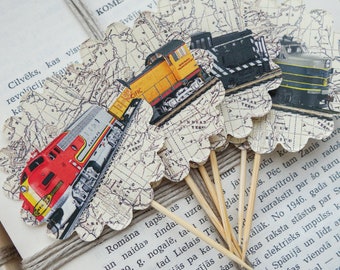 Train cupcake toppers, treinfeest decoraties, trein tafel decoraties, trein verjaardag decoraties, trein feest toppers, trein decoraties