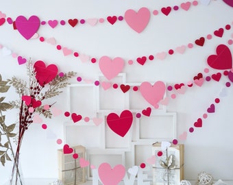 Pink heart garland, pink wedding garland, valentines day garland, heart shaped garland, girl birthday garland, pink wedding backdrop