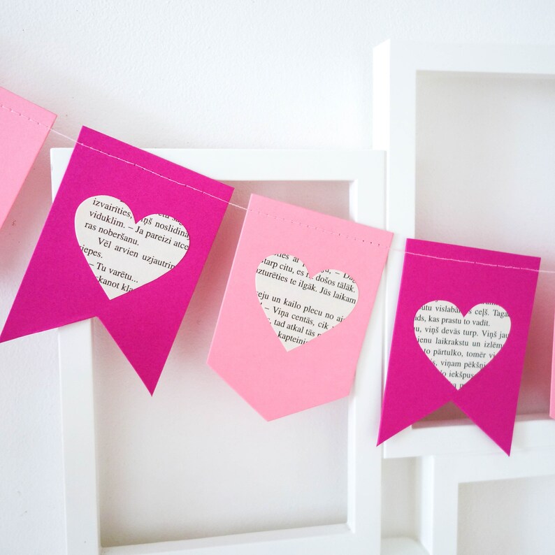 Valentines day banner, Valentines day garland, pink wedding banner, heart banner, pink heart banner, pink bridal shower banner, heart decor image 3