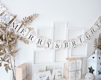 Merry and bright banner, Merry and bright garland, Merry and bright decorations, Christmas banner, Christmas gifts, christmas paper banner