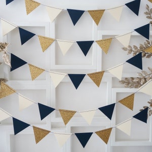 Navy Blue & Gold Glitter Garland: Wedding Birthday Party Decor