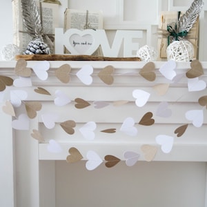 Ghirlanda di cuori bianchi, ghirlanda di San Valentino, sfondo di San Valentino, ghirlanda di carta bianca, ghirlanda di carta artigianale, sfondo di nozze artigianale