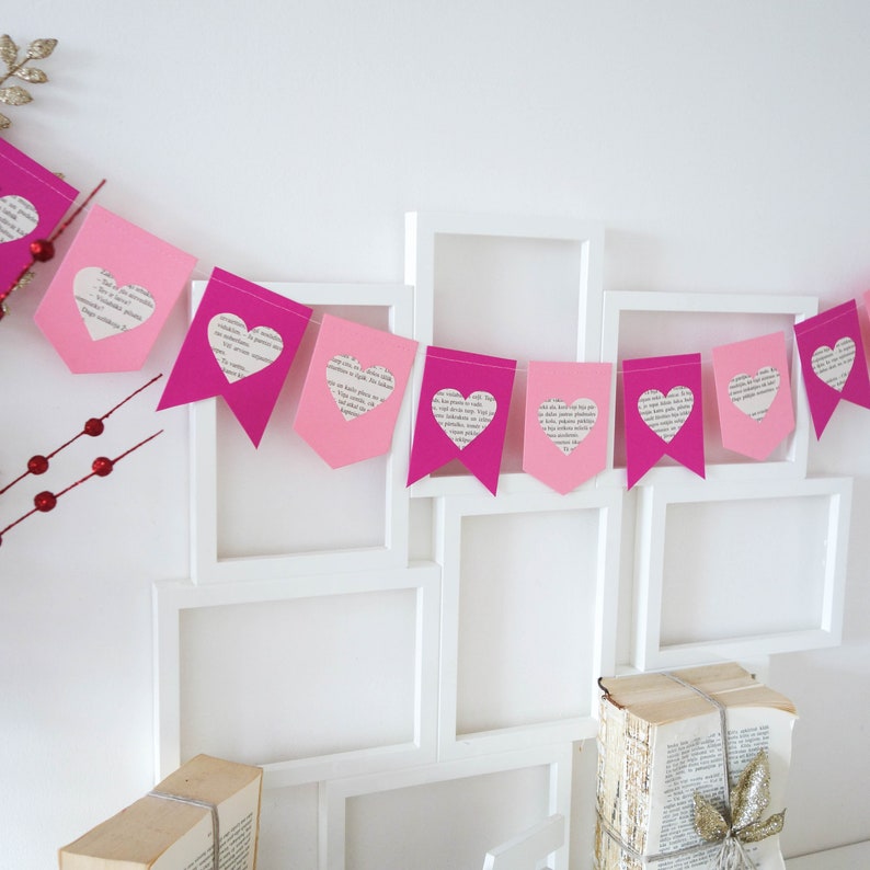 Valentines day banner, Valentines day garland, pink wedding banner, heart banner, pink heart banner, pink bridal shower banner, heart decor image 5