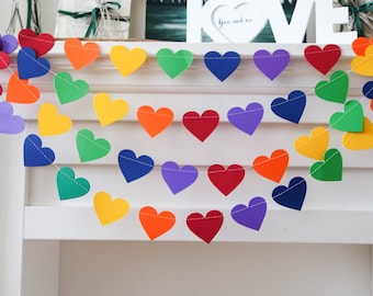 Rainbow Heart Garland Set: Colorful Paper Decorations, Paper Backdrop