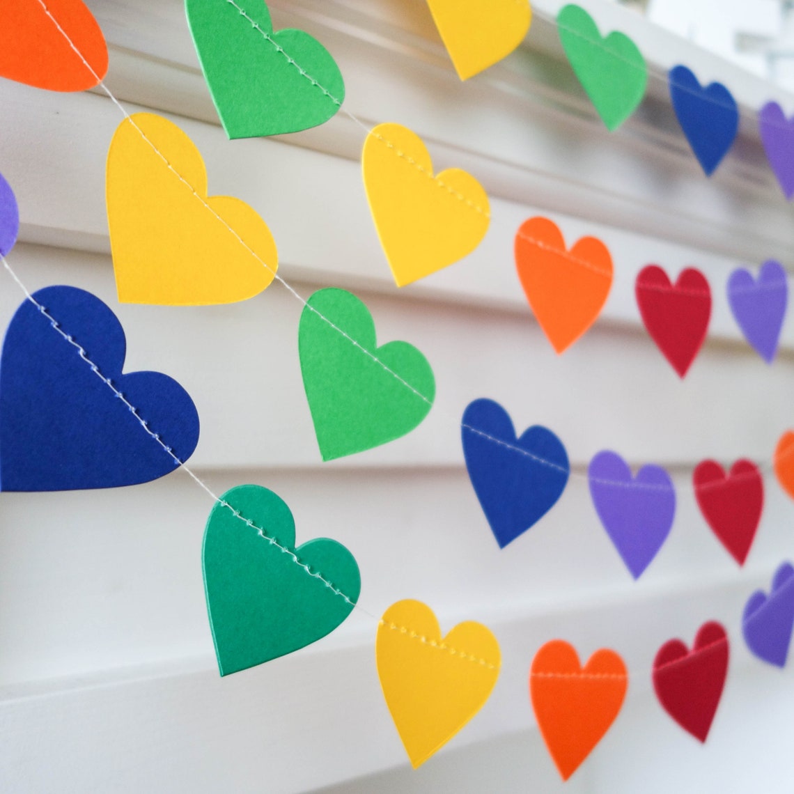 Rainbow heart garland Valentines day garland Valentines day Etsy