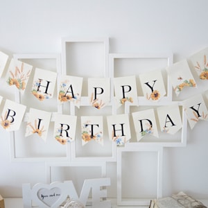 Floral Happy Birthday Banner: Rye Party Decorations