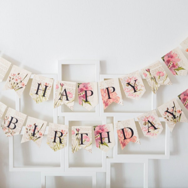 Happy birthday banner, birthday flowers banner, mothers day banner, pink wedding banner, custom banner, wild flower banner, birthday banner