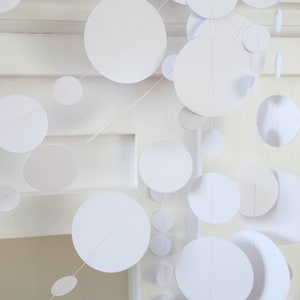 White paper garland, white paper decorations, circle paper garland, white wedding garland, white wedding backdrop, white wedding decorations image 3