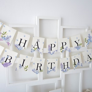 Geburtstagsbanner, Flieder Girlande, Geburtstagsdeko Flieder, Girlande Flieder, Dekoration Flieder, Hochzeit Banner Flieder, Flieder Girlande