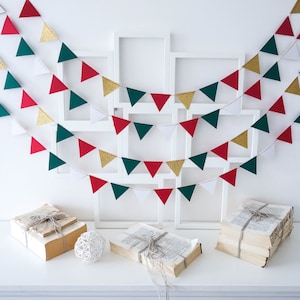 Christmas Pennant Garland, Red, Green, Gold Party Decor