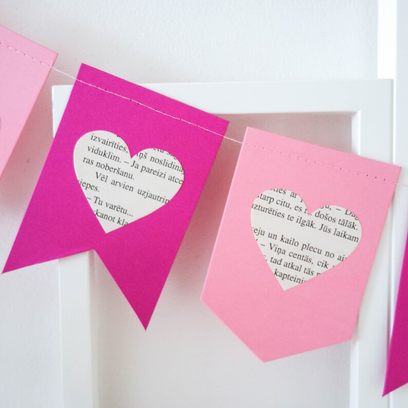 Valentines day banner, Valentines day garland, pink wedding banner, heart banner, pink heart banner, pink bridal shower banner, heart decor image 6