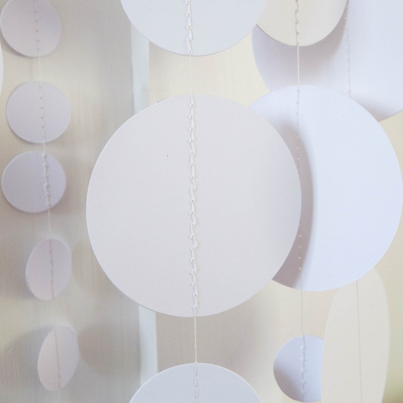 White paper garland, white paper decorations, circle paper garland, white wedding garland, white wedding backdrop, white wedding decorations image 4