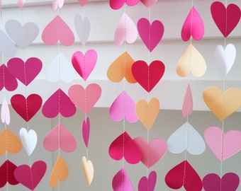 Pink heart garland, Valentines day garland, Valentines day backdrop, pink paper garland, pink wedding backdrop, pink heart decorations