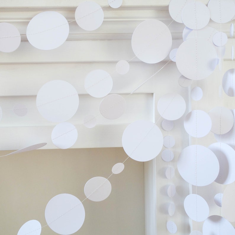 White paper garland, white paper decorations, circle paper garland, white wedding garland, white wedding backdrop, white wedding decorations image 2