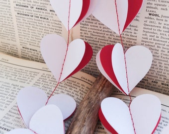 Valentines day paper garland, Valentines day backdrop, Valentines day banner, red paper garland, white paper garland, heart paper garland