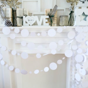 White paper garland, white paper decorations, circle paper garland, white wedding garland, white wedding backdrop, white wedding decorations image 1