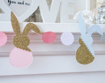 Easter bunny garland, gold Easter decorations, Easter glitter garland, easter banner, easter backdrop, bunny garland, bunny decorations