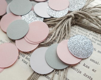 Pink confetti, gray confetti, pink wedding decorations, glitter confetti, silver wedding decorations, girl baptism decorations, pink decor