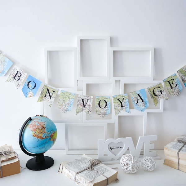Bon voyage banner, bon voyage garland, wedding banner, travel banner, map banner, travel wedding banner, travel nursery decorations, 1