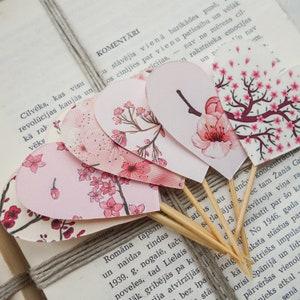 Decorazioni a forma di cuore rosa, decorazioni per cupcake rosa, decorazioni per cupcake con fiori, decorazioni di fiori di ciliegio, decorazioni per matrimoni con ciliegie, decorazioni primaverili
