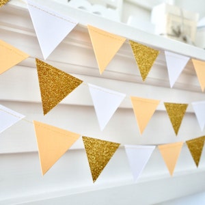 Gold banner, peach banner, gold christening banner, princess party banner, gold peach banner, gold wedding banner, pink bunting, gold decor