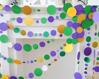 Mardi gras garland, mardi gras paper decorations, mardi dras backdrop, mardi gras decorations, mardi gras party decorations, green garland