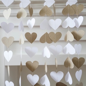 Ghirlanda di carta a forma di cuore, ghirlanda di San Valentino, decorazioni di San Valentino, ghirlanda di carta bianca, fondale bianco per matrimonio, ghirlanda rustica per matrimonio