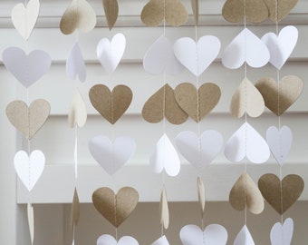 Heart paper garland, Valentines day garland, Valentines day decorations, white paper garland, white wedding backdrop, rustic wedding garland