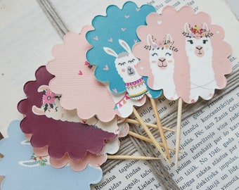 Llama cupcake toppers, llama party decorations, llama party food picks, llama birthday decorations, llama party decorations, llama decor