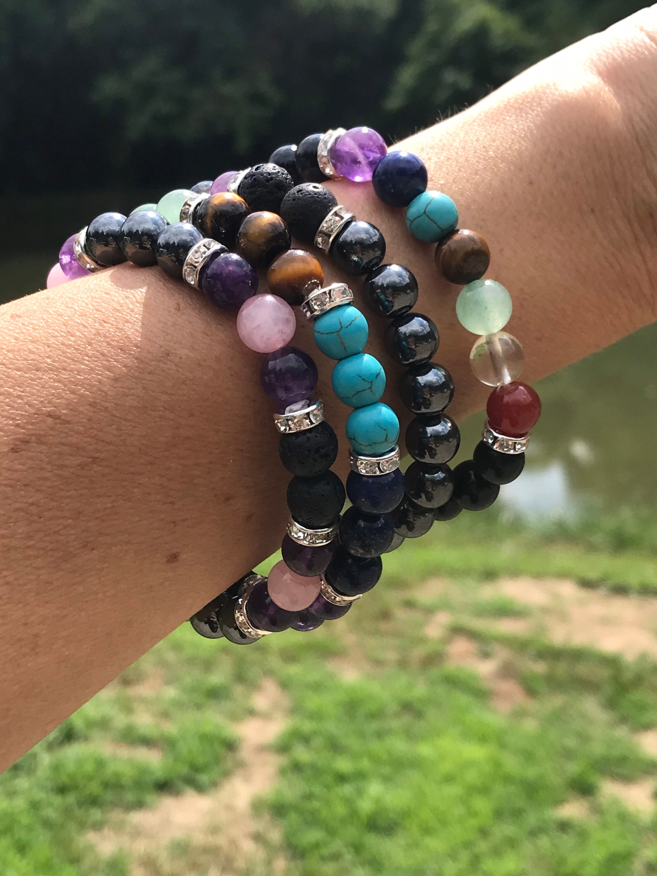 Black Obsidian Beaded Chakra Bracelet for Women and Men Reiki Etsy