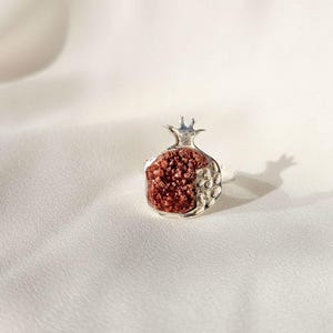 925 Sterling Silver and Wine Crystal Pomegranate Ring| Handmade Ring | Unique Jewelry Gift