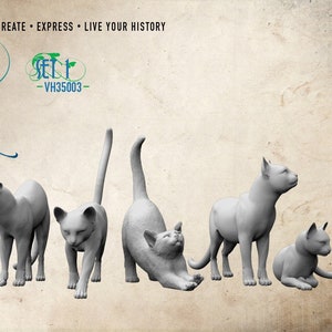 1/35 bis 1/10 Resin Katzen für Dioramen oder Modelle, 3d gedruckter SET 1.14k Modellbausatz unbemalt unmontiertes Puppenhaus Puppenhaus Miniatur Katzen