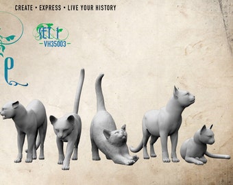 1/35 to  1/10 Resin cats for dioramas or scale models, 3d printed SET 1. 14k  model kit unpainted unassembled Dollhouse miniature cats