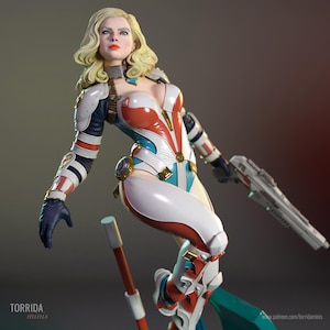 Margot   fan art 3D 16k PRINTED resin model kit UNPAINTED UNASSEMBLED  sci fi, pin up, female fantasy lovely torrida laser gunner